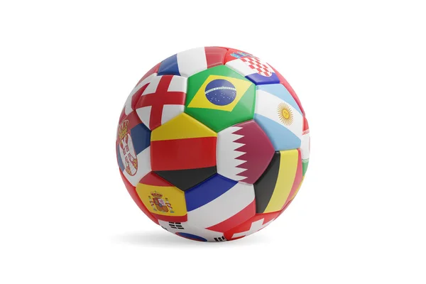 Pelota Fútbol Con Banderas Del Campeonato Mundial Aisladas Sobre Fondo —  Fotos de Stock