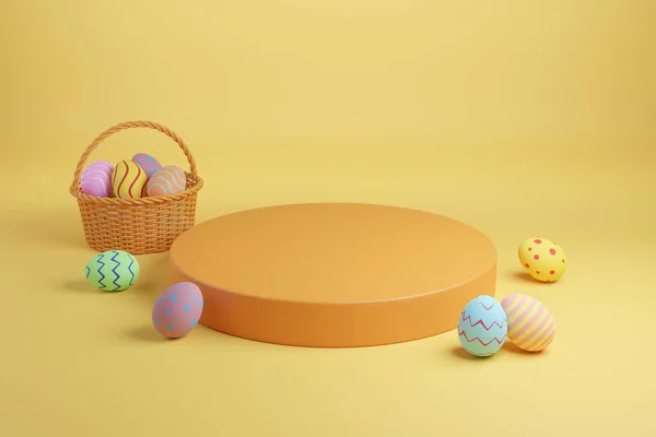 Plataforma Con Cesta Huevos Pascua Ilustración —  Fotos de Stock