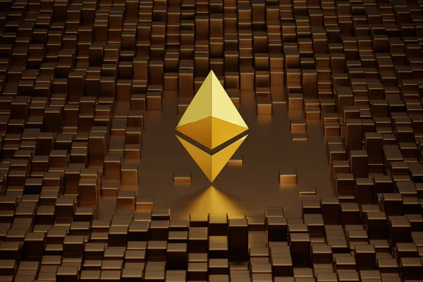 Golden Ethereum Symbool Omgeven Door Metalen Kubussen Illustratie — Stockfoto
