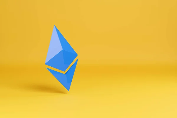 Ethereum Symbool Geïsoleerd Gele Achtergrond Met Kopieerruimte Illustratie — Stockfoto