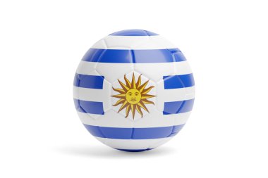 Uruguay bayrağı renginde futbol topu. 3d illüstrasyon.