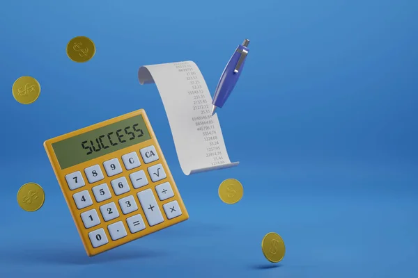 Calculator Word Success Screen Next Gold Coins Copy Space Illustration — ストック写真