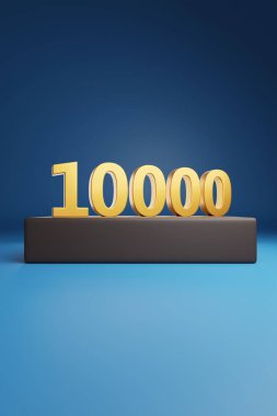 Altın 10000 numara üç boyutlu. Altın numara 10000 bir podyumda. 3d illüstrasyon.