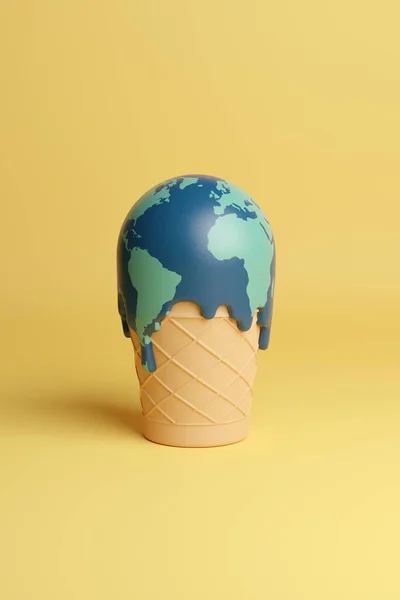 Ice Cream Melting Shape Planet Earth Global Warming Concept Illustration — Stock Fotó
