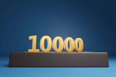 Altın 10000 numara üç boyutlu. Altın numara 10000 bir podyumda. 3d illüstrasyon.