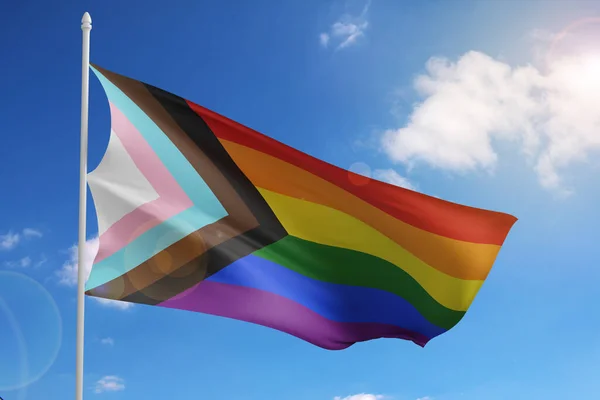 Progress pride flag on sky background. 3d illustration.