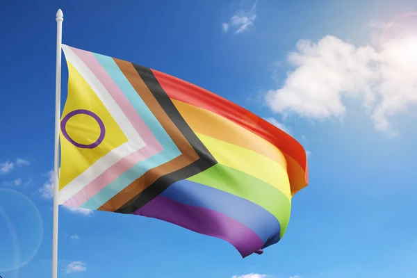 Bandera Orgullo Progreso Intersex Inclusive Fondo Del Cielo Ilustración — Foto de Stock