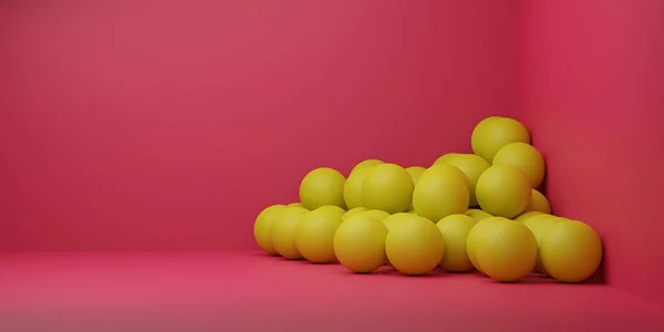 Esferas Amarelas Canto Fundo Vermelho Ilustração — Fotografia de Stock