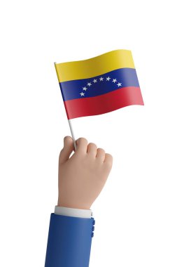 Venezuela bayrağı taşıyan çizgi film işçisi. 3d illüstrasyon.