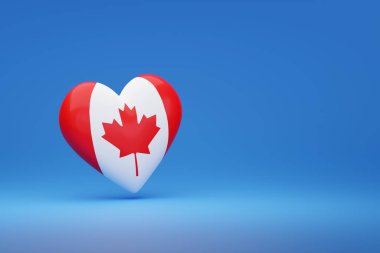 Kanada bayrağı renginde kopyalanmış bir kalp. 3d illüstrasyon.