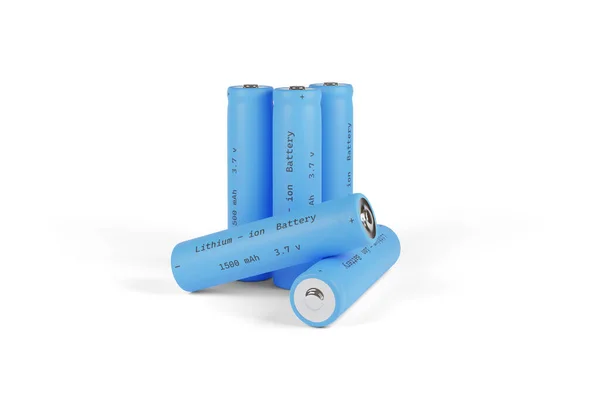 リチウム 白色の背景に絶縁されたイオン電池 3Dイラスト — ストック写真