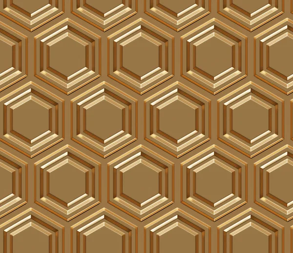 Golden hexagons abstract background. Geometric seamless pattern. 3d illustration.