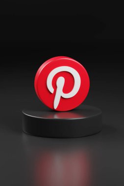 Buenos Aires, Arjantin - 25 Haziran 2022: Siyah podyumda Pinterest logotype. 3d illüstrasyon.