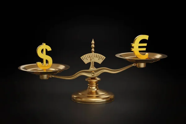 Balanza Balanzas Con Signos Dólar Euro Sus Platos Ilustración —  Fotos de Stock