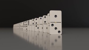 Domino taşları zincirleme reaksiyon gösteriyor. 3d canlandırma.