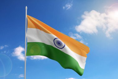 Flag of India on blue sky. 3d illustration.
