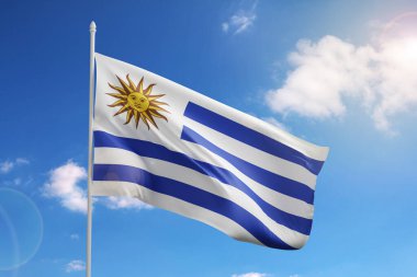 Mavi gökyüzünde Hindistan bayrağı. 3d illüstrasyon.