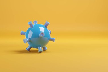 Soyut virüs modeli sarı arka planda izole edildi. 3d illüstrasyon.