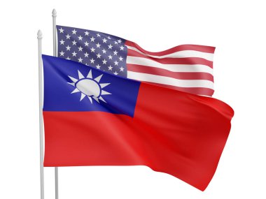 Taiwan flag next to the United States flag. 3d illustration.