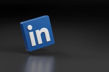 Buenos Aires, Argentina - August 13th, 2022: Linkedin logotype on black background with copy space. 3d illustration.