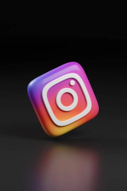 Buenos Aires, Argentina - August 6th, 2022: Instagram camera logotype on black background. 3d illustration.