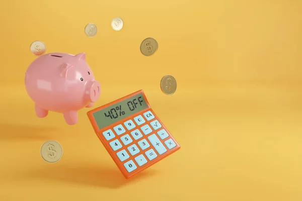 Calculator Text Screen Next Piggy Bank Coins Copy Space Illustration — Zdjęcie stockowe