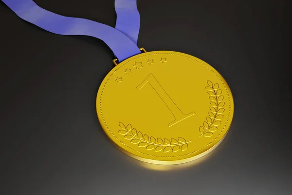 Golden medal with the number one on a black background. 3d illustration.