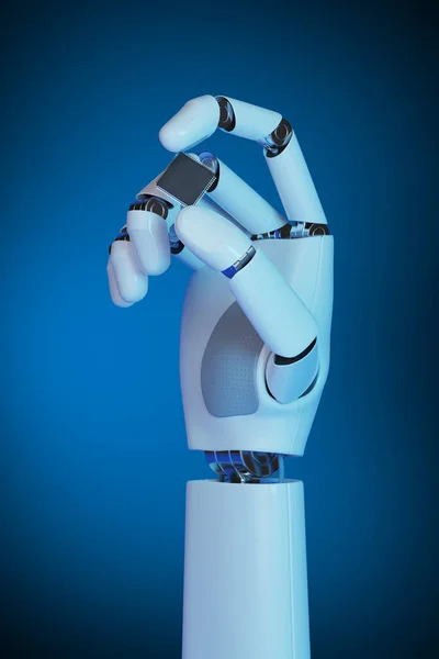 Robotic Hand Holding Microprocessor Illustration — Fotografia de Stock
