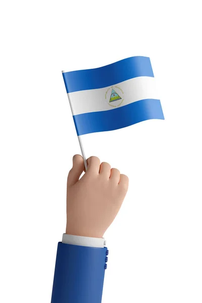 Картунова Рука Прапором Нікарагуа Ізольована Білому Тлі Ілюстрація — стокове фото