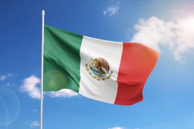 Flag of Mexico on blue sky. 3d illustration.
