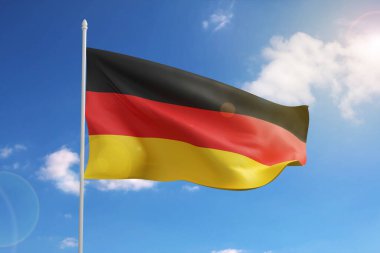Flag of Germany on blue sky. 3d illustration.
