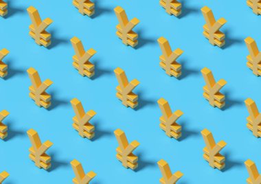 Yuan sign, isometric seamless pattern. 3d illustration.