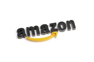 Buenos Aires, Arjantin - 17 Eylül 2022: 3 boyutlu Amazon logosu beyaz arka planda izole edildi. 3d illüstrasyon.