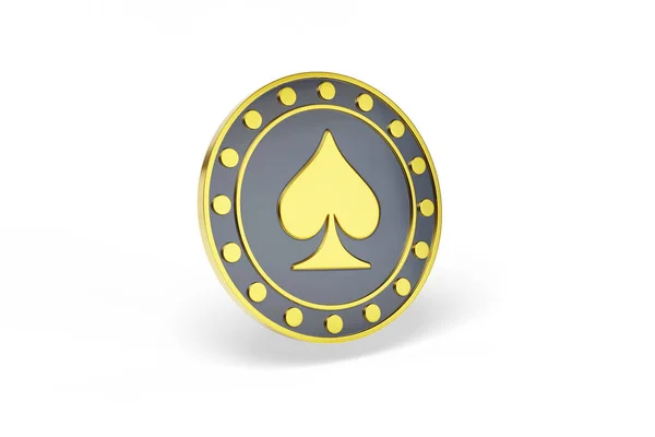 Golden Poker Chip Spade Figure Isolated White Background Illustration — Stock Photo, Image