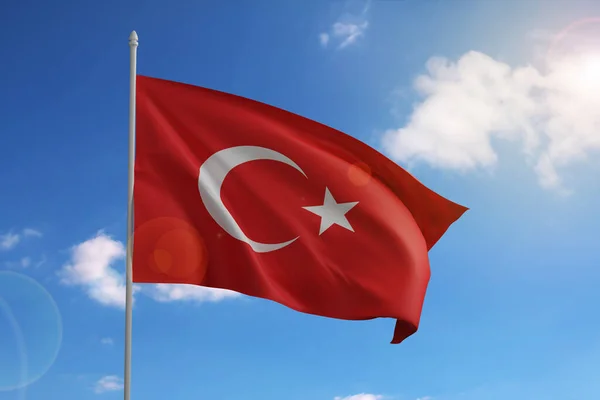 Flag of Turkey on blue sky. 3d illustration.