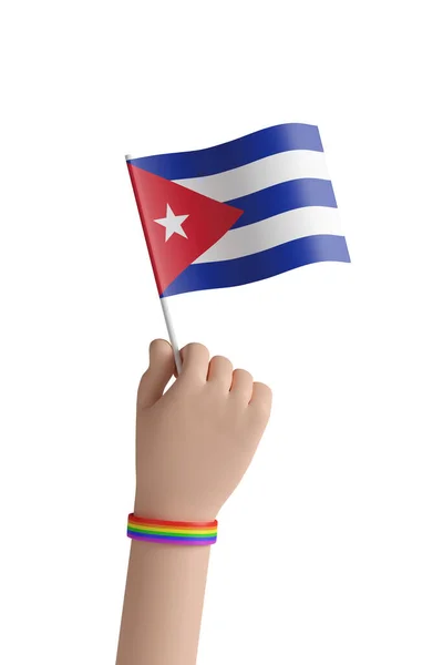 Mano Dibujos Animados Con Bandera Cuba Cinta Arco Iris Lgbt — Foto de Stock