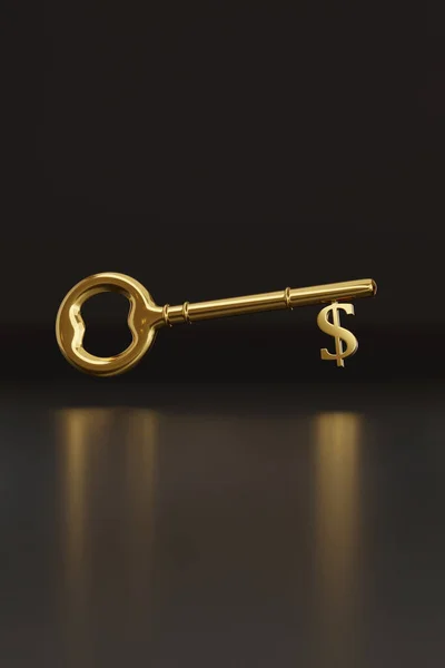 Zlatý Klíč Dolarovou Značkou Kopírovacím Prostorem Ilustrace — Stock fotografie