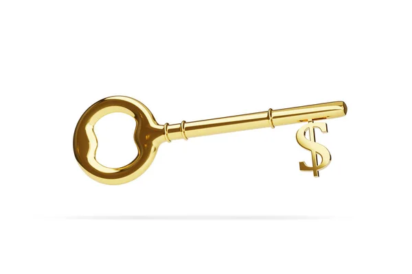 Χρυσό Κλειδί Σύμβολο Του Δολαρίου Απομονωμένο Λευκό Φόντο Εικονογράφηση — Φωτογραφία Αρχείου