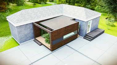 Modern Hot Up ve Spa ahşap kaplamasının 3B görüntüsü