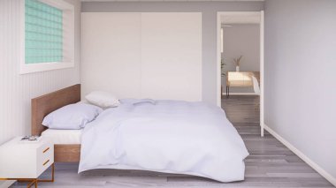 3D render of 1 bedroom apartment with 1 bathroom