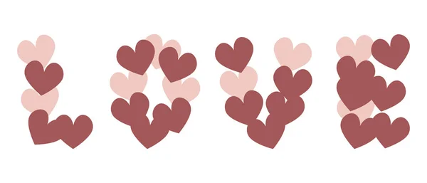 Ordet Kærlighed Fyldt Med Lyserøde Røde Hjerter – Stock-vektor