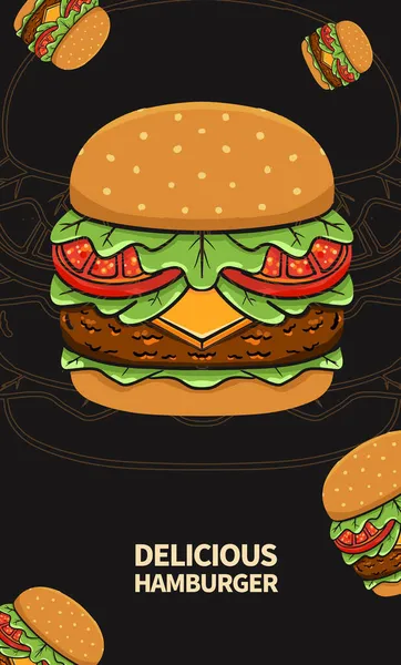 Diseño Póster Alimentos Hamburguesa Dibujos Animados — Vector de stock