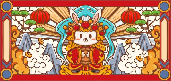 Caricature Dessinée Main Nouvel Chinois Automne Festival Lapin Zodiac Illustration — Image vectorielle