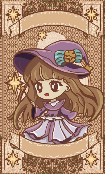 Mão Desenhado Desenho Animado Retro Magia Fada Cartão Ilustração —  Vetores de Stock