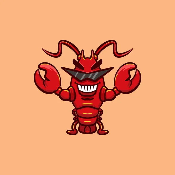 Gambar Tangan Desain Ilustrasi Crayfish Kartun - Stok Vektor