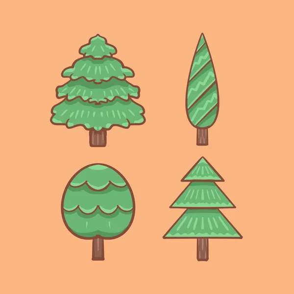 Dibujos Animados Dibujado Mano Árbol Bosque Ilustración Diseño — Vector de stock