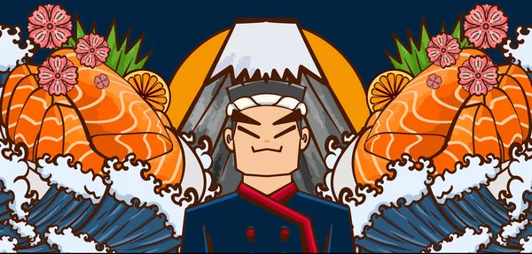 Dessin Animé Dessin Main Saumon Japonais Illustration Design — Image vectorielle