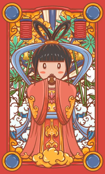 Disegno Poster Del Fumetto Disegnato Mano Illustrazione Del Festival Cinese — Vettoriale Stock