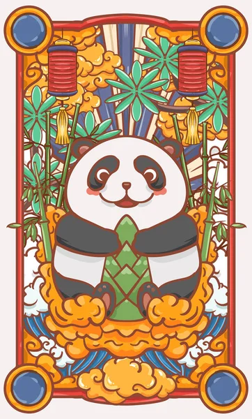 Γελοιογραφία Κινεζικό Σχέδιο Εικονογράφησης Panda — Διανυσματικό Αρχείο