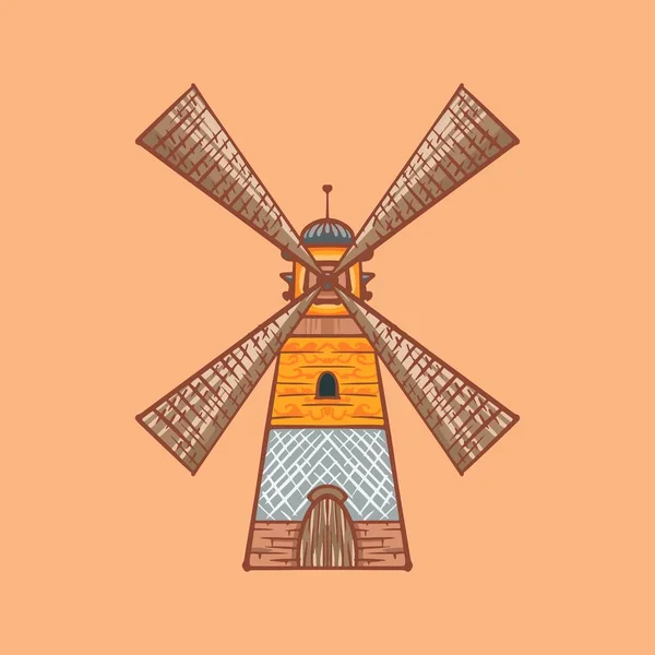 Hand Drawn Cartoon Windmill Building Illustration Design — ストックベクタ